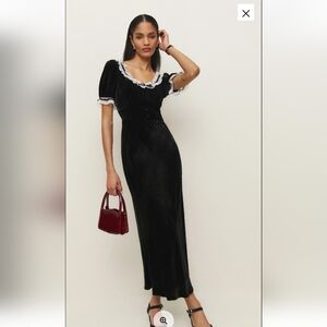 NWT Reformation Adessa Velvet Dress / Black / Sz 6